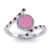 Pink Tourmaline Fashion Ring In Platinum With Aquamarine And Ruby – Antaripa Statement Ring