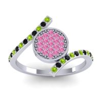 Pink Tourmaline Fashion Ring In Platinum With Black Onyx And Peridot – Antaripa Statement Ring