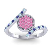 Pink Tourmaline Fashion Ring In 14k White Gold With Blue Sapphire And Aquamarine – Antaripa Statement Ring