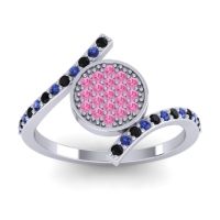 Pink Tourmaline Fashion Ring In Palladium With Blue Sapphire And Black Onyx – Antaripa Statement Ring