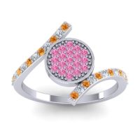 Pink Tourmaline Fashion Ring In Palladium With Lab Diamond And Citrine – Antaripa Statement Ring