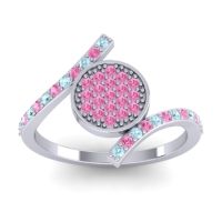 Pink Tourmaline Fashion Ring In 14k White Gold With Aquamarine – Antaripa Statement Ring
