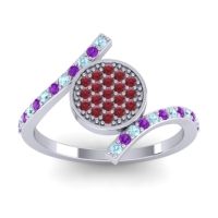 Ruby Fashion Ring In Platinum With Amethyst And Aquamarine – Antaripa Statement Ring