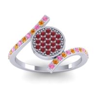 Ruby Fashion Ring In Platinum With Citrine And Pink Tourmaline – Antaripa Statement Ring