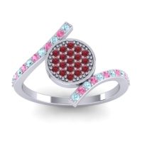 Ruby Fashion Ring In Platinum With Pink Tourmaline And Aquamarine – Antaripa Statement Ring
