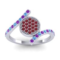 Ruby Fashion Ring In 18k White Gold With Swiss Blue Topaz And Amethyst – Antaripa Statement Ring