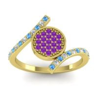 Amethyst Fashion Ring In 18k Yellow Gold With Lab Diamond And Swiss Blue Topaz – Antaripa Statement Ring