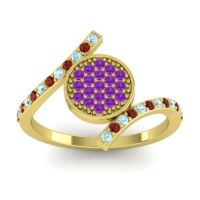 Amethyst Fashion Ring In 18k Yellow Gold With Garnet And Aquamarine – Antaripa Statement Ring