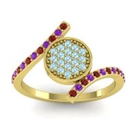 Aquamarine Fashion Ring In 18k Yellow Gold With Amethyst And Garnet – Antaripa Statement Ring