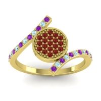 Garnet Fashion Ring In 18k Yellow Gold With Aquamarine And Amethyst – Antaripa Statement Ring