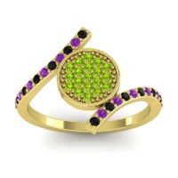 Peridot Fashion Ring In 18k Yellow Gold With Amethyst And Black Onyx – Antaripa Statement Ring