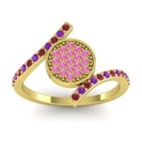 Pink Tourmaline Fashion Ring In 18k Yellow Gold With Amethyst And Ruby – Antaripa Statement Ring