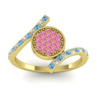 Pink Tourmaline Fashion Ring In 18k Yellow Gold With Lab Diamond And Swiss Blue Topaz – Antaripa Statement Ring