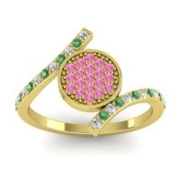 Pink Tourmaline Fashion Ring In 14k Yellow Gold With Emerald And Diamond – Antaripa Statement Ring