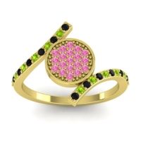 Pink Tourmaline Fashion Ring In 18k Yellow Gold With Peridot And Black Onyx – Antaripa Statement Ring