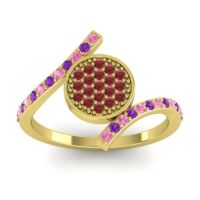 Ruby Fashion Ring In 14k Yellow Gold With Amethyst And Pink Tourmaline – Antaripa Statement Ring