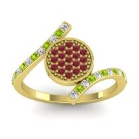 Ruby Fashion Ring In 14k Yellow Gold With Peridot And Diamond – Antaripa Statement Ring