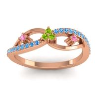 Peridot Fashion Ring In 14K Rose Gold With Pink Tourmaline And Swiss Blue Topaz – Samnidhi Dainty Ring