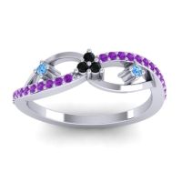 Black Onyx Fashion Ring In 14k White Gold With Swiss Blue Topaz And Amethyst – Samnidhi Dainty Ring