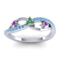 Emerald Fashion Ring In 14k White Gold With Amethyst And Swiss Blue Topaz – Samnidhi Dainty Ring