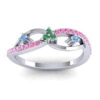 Emerald Fashion Ring In 14k White Gold With Swiss Blue Topaz And Pink Tourmaline – Samnidhi Dainty Ring