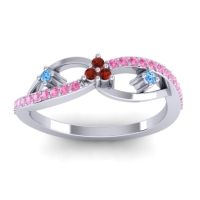 Garnet Fashion Ring In 14k White Gold With Swiss Blue Topaz And Pink Tourmaline – Samnidhi Dainty Ring