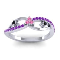Pink Tourmaline Fashion Ring In 14k White Gold With Black Onyx And Amethyst – Samnidhi Dainty Ring