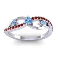 Swiss Blue Topaz Fashion Ring In 14k White Gold With Garnet – Samnidhi Dainty Ring