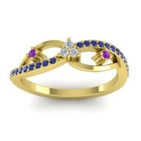 Diamond Fashion Ring In 18k Yellow Gold With Amethyst And Blue Sapphire – Samnidhi Dainty Ring