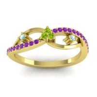 Peridot Fashion Ring In 14k Yellow Gold With Aquamarine And Amethyst – Samnidhi Dainty Ring