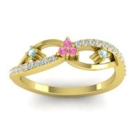 Pink Tourmaline Fashion Ring In 14k Yellow Gold With Aquamarine And Diamond – Samnidhi Dainty Ring