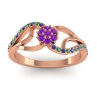 Amethyst Fashion Ring In 18K Rose Gold With Emerald And Blue Sapphire – Udyana Dainty Ring