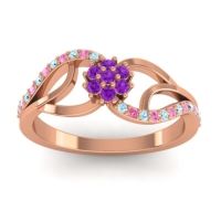 Amethyst Fashion Ring In 18K Rose Gold With Pink Tourmaline And Aquamarine – Udyana Dainty Ring