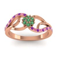 Emerald Fashion Ring In 14K Rose Gold With Pink Tourmaline And Amethyst – Udyana Dainty Ring