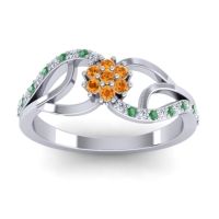 Citrine Fashion Ring In 14k White Gold With Emerald And Diamond – Udyana Dainty Ring