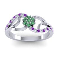 Emerald Fashion Ring In 14k White Gold With Lab Diamond And Amethyst – Udyana Dainty Ring