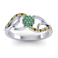 Emerald Fashion Ring In 14k White Gold With Ruby And Peridot – Udyana Dainty Ring