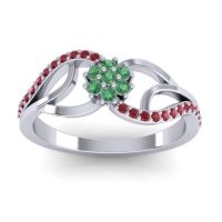 Emerald Fashion Ring In 14k White Gold With Ruby – Udyana Dainty Ring