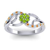 Peridot Fashion Ring In Platinum With Aquamarine And Citrine – Udyana Dainty Ring
