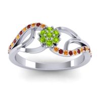 Peridot Fashion Ring In 18k White Gold With Garnet And Citrine – Udyana Dainty Ring