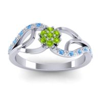 Peridot Fashion Ring In Palladium With Swiss Blue Topaz And Lab Diamond – Udyana Dainty Ring