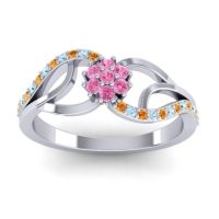 Pink Tourmaline Fashion Ring In 18k White Gold With Aquamarine And Citrine – Udyana Dainty Ring