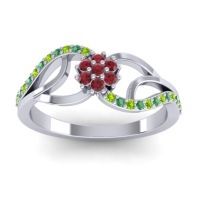 Ruby Fashion Ring In 14k White Gold With Emerald And Peridot – Udyana Dainty Ring