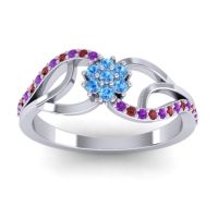 Swiss Blue Topaz Fashion Ring In 18k White Gold With Ruby And Amethyst – Udyana Dainty Ring