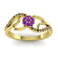 Amethyst Fashion Ring In 18k Yellow Gold With Emerald And Ruby – Udyana Dainty Ring