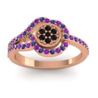 Black Onyx Fashion Ring In 14K Rose Gold With Amethyst And Blue Sapphire – Avarana Statement Ring