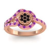 Black Onyx Fashion Ring In 14K Rose Gold With Amethyst And Pink Tourmaline – Avarana Statement Ring