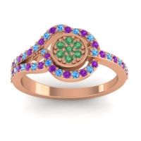 Emerald Fashion Ring In 14K Rose Gold With Amethyst And Swiss Blue Topaz – Avarana Statement Ring