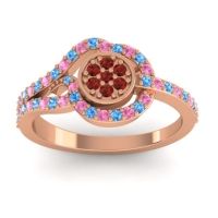 Garnet Fashion Ring In 14K Rose Gold With Pink Tourmaline And Swiss Blue Topaz – Avarana Statement Ring