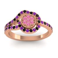Pink Tourmaline Fashion Ring In 14K Rose Gold With Amethyst And Black Onyx – Avarana Statement Ring